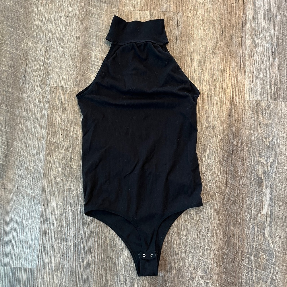 Free People Black High-Neck Bodysuit